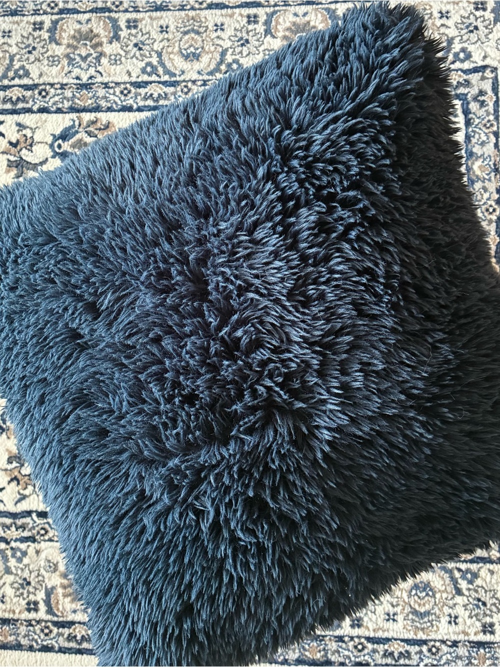 Dark blue large furry decor square pillow
